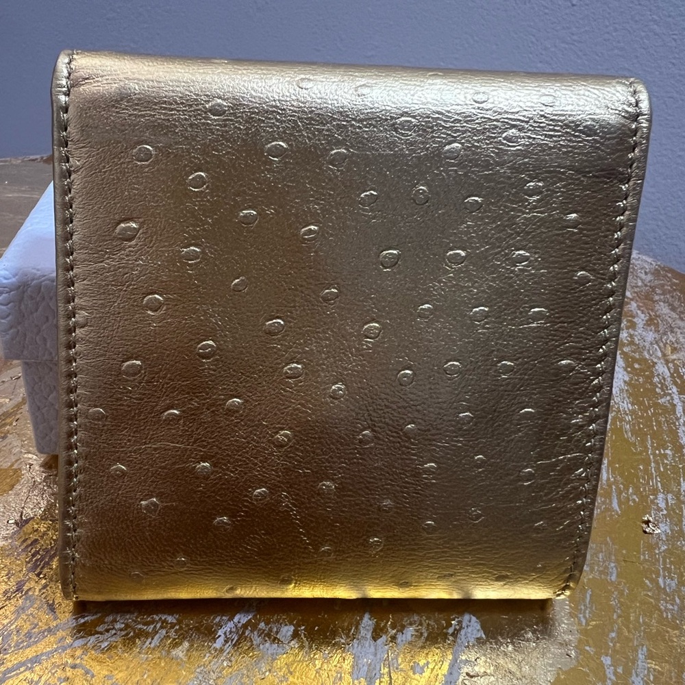 💛EUC💛 Christian Dior Compact Wallet - Gold Vintage Ostrich Embossed - Picture 3 of 11